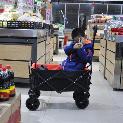 Mini Folding Wagon Garden Shopping Beach Cart (black+yellow)