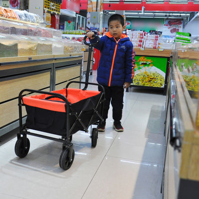 Mini Folding Wagon Garden Shopping Beach Cart (black+yellow)