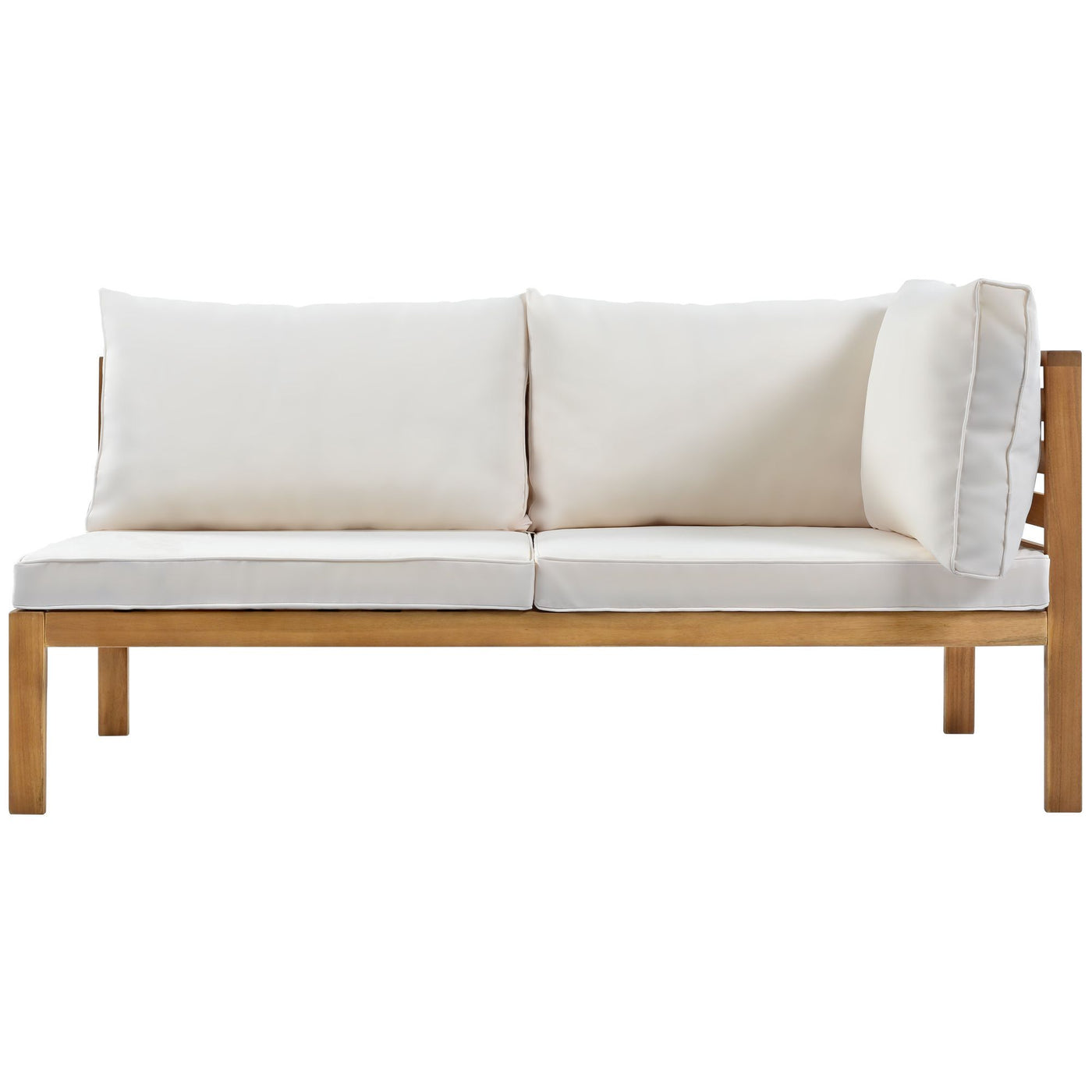 GO Wood Structure Outdoor Sofa Set with beige Cushions Exotic design Water-resistant and UV Protected texture High quality acacia wood Strong Metal Accessories