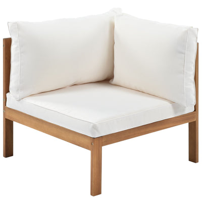 GO Wood Structure Outdoor Sofa Set with beige Cushions Exotic design Water-resistant and UV Protected texture High quality acacia wood Strong Metal Accessories