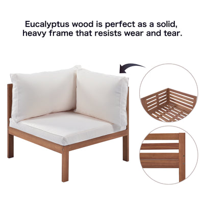 GO Wood Structure Outdoor Sofa Set with beige Cushions Exotic design Water-resistant and UV Protected texture High quality acacia wood Strong Metal Accessories