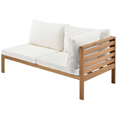 GO Wood Structure Outdoor Sofa Set with beige Cushions Exotic design Water-resistant and UV Protected texture High quality acacia wood Strong Metal Accessories