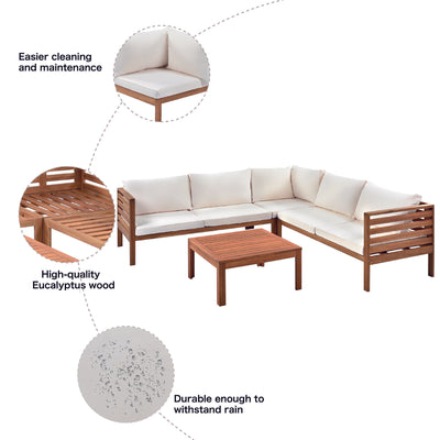 GO Wood Structure Outdoor Sofa Set with beige Cushions Exotic design Water-resistant and UV Protected texture High quality acacia wood Strong Metal Accessories