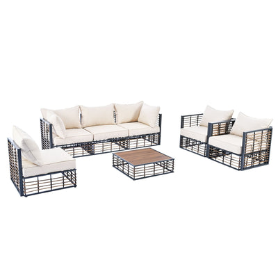TOPMAX Modern Minimalist 7-Piece Metal Patio Sectional Sofa Set, All-Weather Garden Conversational Furniture Set with Thick Cushions and Coffee Table for Indoor Outdoor, Gray
