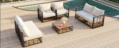TOPMAX Modern Minimalist 7-Piece Metal Patio Sectional Sofa Set, All-Weather Garden Conversational Furniture Set with Thick Cushions and Coffee Table for Indoor Outdoor, Gray