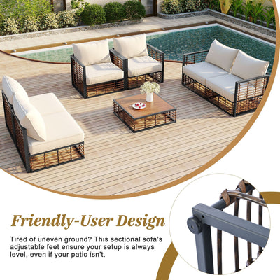 TOPMAX Modern Minimalist 7-Piece Metal Patio Sectional Sofa Set, All-Weather Garden Conversational Furniture Set with Thick Cushions and Coffee Table for Indoor Outdoor, Gray