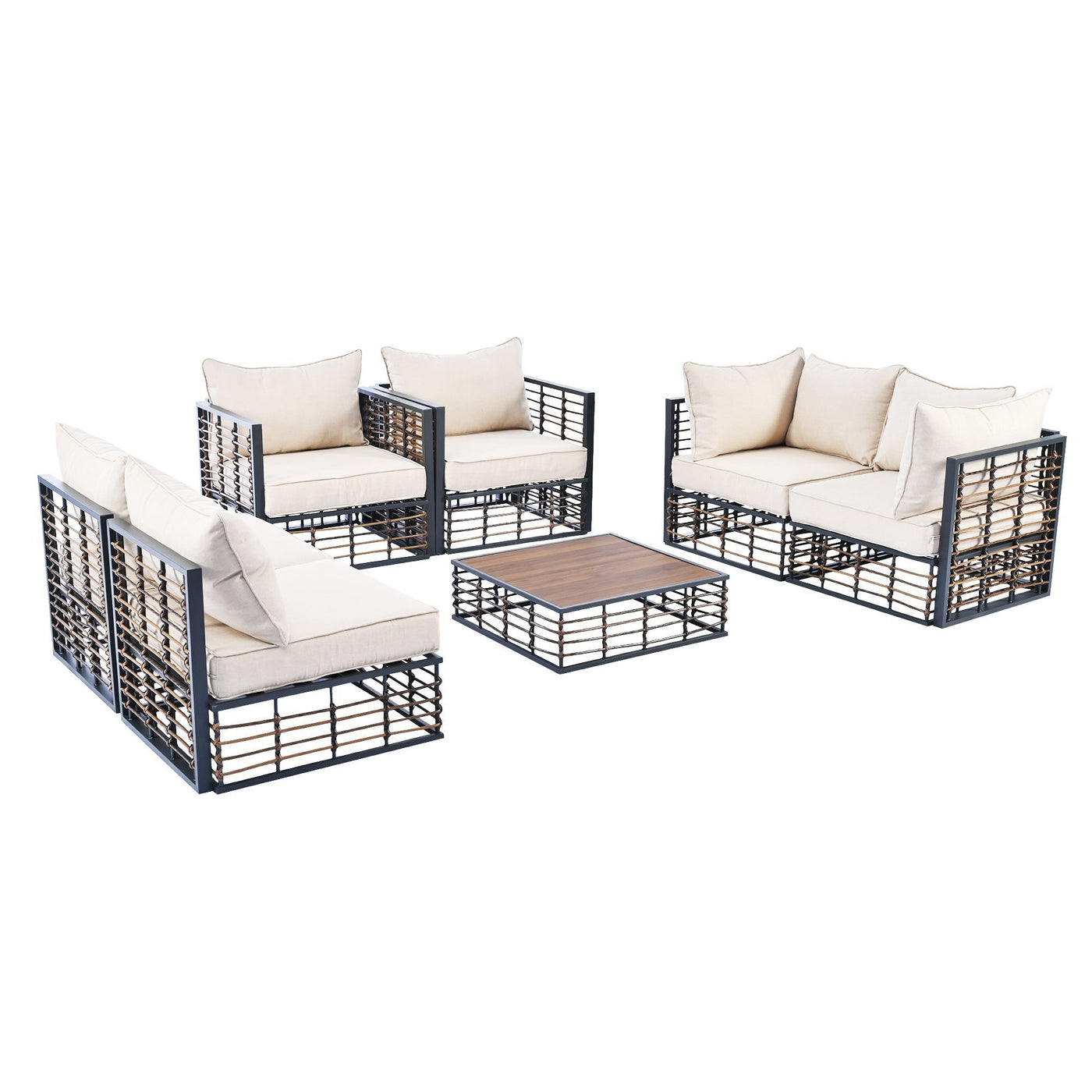 TOPMAX Modern Minimalist 7-Piece Metal Patio Sectional Sofa Set, All-Weather Garden Conversational Furniture Set with Thick Cushions and Coffee Table for Indoor Outdoor, Gray