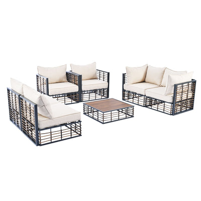 TOPMAX Modern Minimalist 7-Piece Metal Patio Sectional Sofa Set, All-Weather Garden Conversational Furniture Set with Thick Cushions and Coffee Table for Indoor Outdoor, Gray