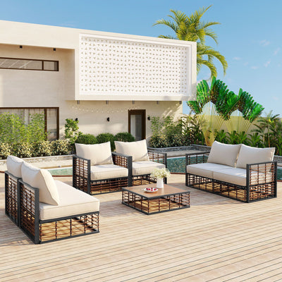 TOPMAX Modern Minimalist 7-Piece Metal Patio Sectional Sofa Set, All-Weather Garden Conversational Furniture Set with Thick Cushions and Coffee Table for Indoor Outdoor, Gray