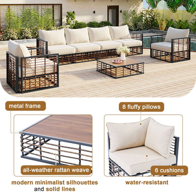 TOPMAX Modern Minimalist 7-Piece Metal Patio Sectional Sofa Set, All-Weather Garden Conversational Furniture Set with Thick Cushions and Coffee Table for Indoor Outdoor, Gray