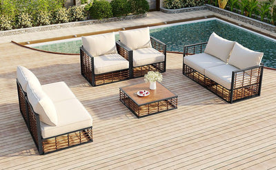TOPMAX Modern Minimalist 7-Piece Metal Patio Sectional Sofa Set, All-Weather Garden Conversational Furniture Set with Thick Cushions and Coffee Table for Indoor Outdoor, Gray