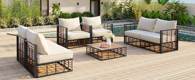 TOPMAX Modern Minimalist 7-Piece Metal Patio Sectional Sofa Set, All-Weather Garden Conversational Furniture Set with Thick Cushions and Coffee Table for Indoor Outdoor, Gray