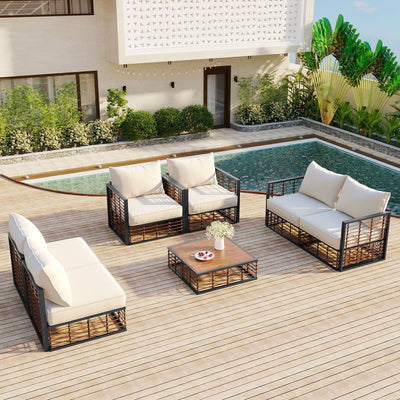 TOPMAX Modern Minimalist 7-Piece Metal Patio Sectional Sofa Set, All-Weather Garden Conversational Furniture Set with Thick Cushions and Coffee Table for Indoor Outdoor, Gray