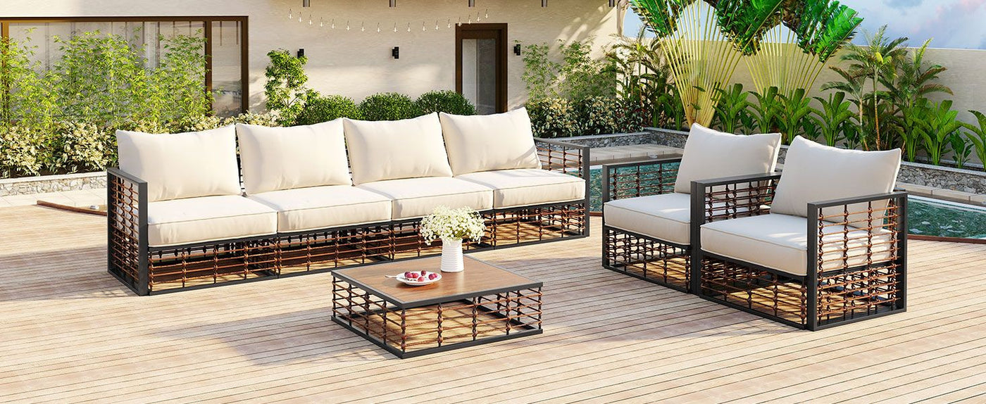 TOPMAX Modern Minimalist 7-Piece Metal Patio Sectional Sofa Set, All-Weather Garden Conversational Furniture Set with Thick Cushions and Coffee Table for Indoor Outdoor, Gray