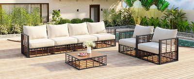 TOPMAX Modern Minimalist 7-Piece Metal Patio Sectional Sofa Set, All-Weather Garden Conversational Furniture Set with Thick Cushions and Coffee Table for Indoor Outdoor, Gray