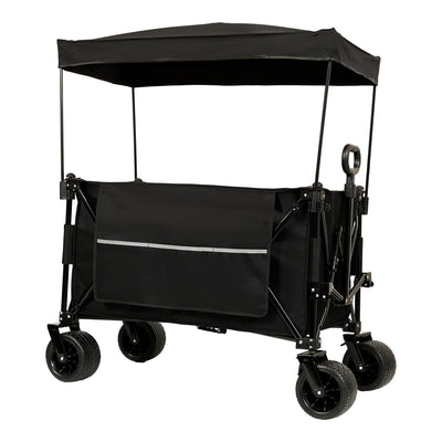 Collapsible Foldable Extended Wagon with canopy,480lbs Weight Capacity, Heavy Duty Folding Utility Garden Cart with Big All-Terrain Beach Wheels & Drink Holders,Side Pocket and Brakes ,mosquito net