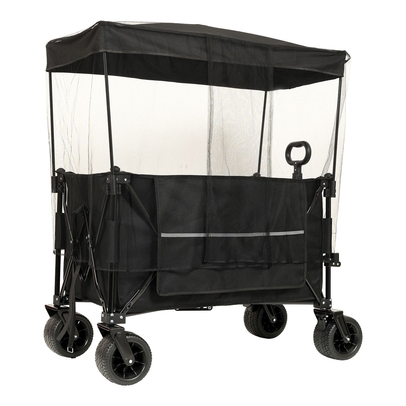 Collapsible Foldable Extended Wagon with canopy,480lbs Weight Capacity, Heavy Duty Folding Utility Garden Cart with Big All-Terrain Beach Wheels & Drink Holders,Side Pocket and Brakes ,mosquito net