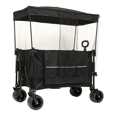 Collapsible Foldable Extended Wagon with canopy,480lbs Weight Capacity, Heavy Duty Folding Utility Garden Cart with Big All-Terrain Beach Wheels & Drink Holders,Side Pocket and Brakes ,mosquito net