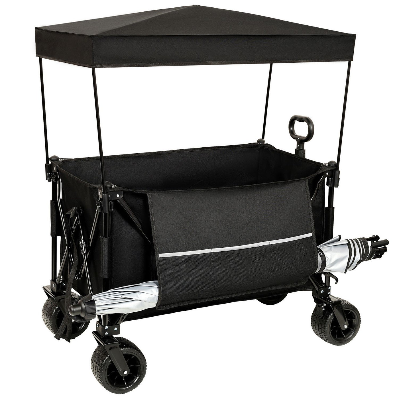 Collapsible Foldable Extended Wagon with canopy,480lbs Weight Capacity, Heavy Duty Folding Utility Garden Cart with Big All-Terrain Beach Wheels & Drink Holders,Side Pocket and Brakes ,mosquito net
