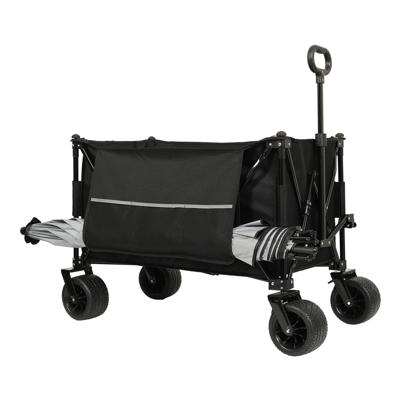 Collapsible Foldable Extended Wagon with canopy,480lbs Weight Capacity, Heavy Duty Folding Utility Garden Cart with Big All-Terrain Beach Wheels & Drink Holders,Side Pocket and Brakes ,mosquito net