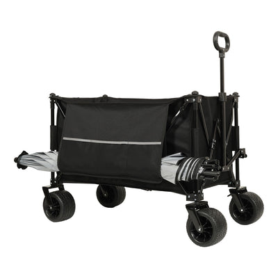 Collapsible Foldable Extended Wagon with canopy,480lbs Weight Capacity, Heavy Duty Folding Utility Garden Cart with Big All-Terrain Beach Wheels & Drink Holders,Side Pocket and Brakes ,mosquito net