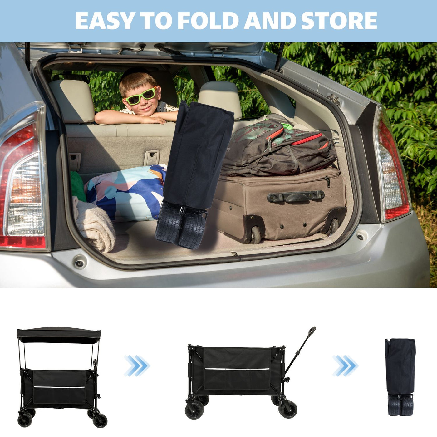 Collapsible Foldable Extended Wagon with canopy,480lbs Weight Capacity, Heavy Duty Folding Utility Garden Cart with Big All-Terrain Beach Wheels & Drink Holders,Side Pocket and Brakes ,mosquito net