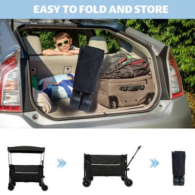 Collapsible Foldable Extended Wagon with canopy,480lbs Weight Capacity, Heavy Duty Folding Utility Garden Cart with Big All-Terrain Beach Wheels & Drink Holders,Side Pocket and Brakes ,mosquito net