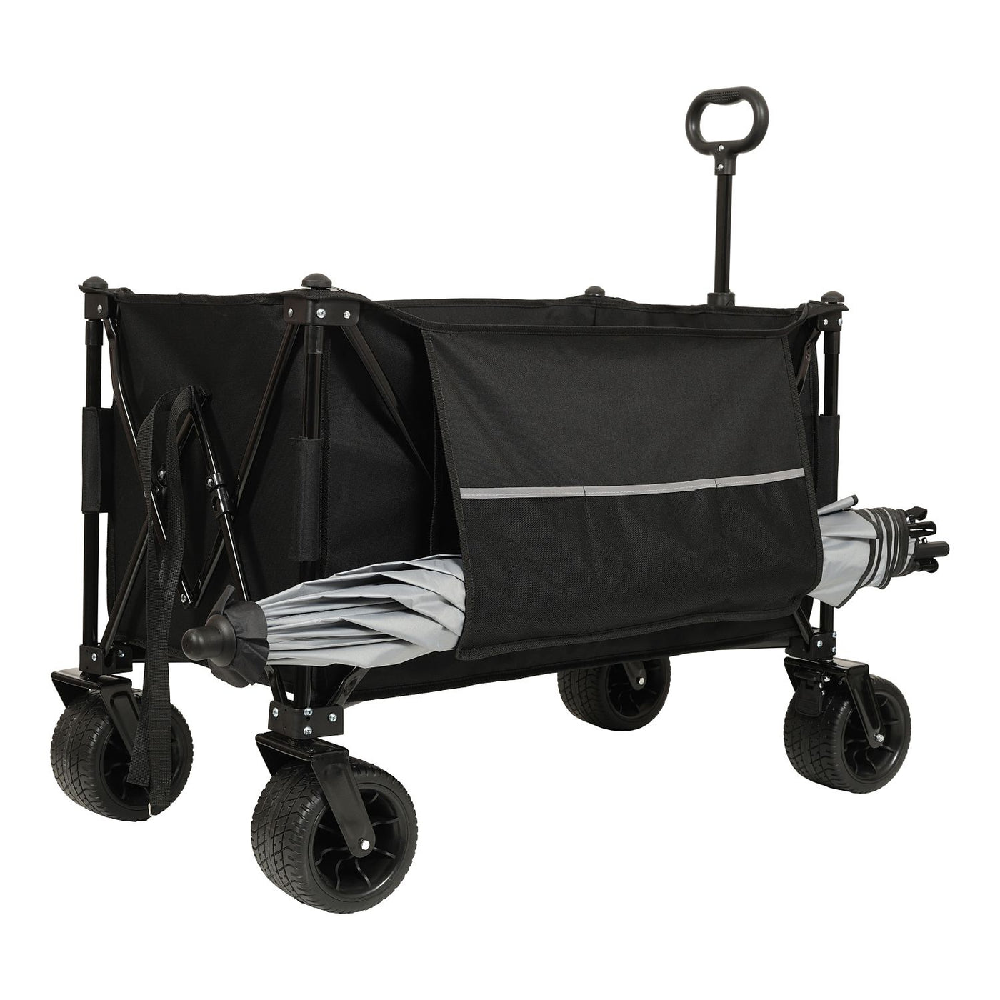Collapsible Foldable Extended Wagon with canopy,480lbs Weight Capacity, Heavy Duty Folding Utility Garden Cart with Big All-Terrain Beach Wheels & Drink Holders,Side Pocket and Brakes ,mosquito net