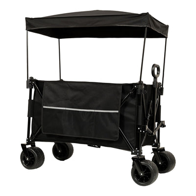 Collapsible Foldable Extended Wagon with canopy,480lbs Weight Capacity, Heavy Duty Folding Utility Garden Cart with Big All-Terrain Beach Wheels & Drink Holders,Side Pocket and Brakes ,mosquito net