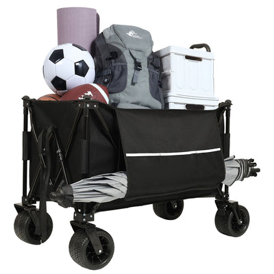 Collapsible Foldable Extended Wagon with canopy,480lbs Weight Capacity, Heavy Duty Folding Utility Garden Cart with Big All-Terrain Beach Wheels & Drink Holders,Side Pocket and Brakes ,mosquito net