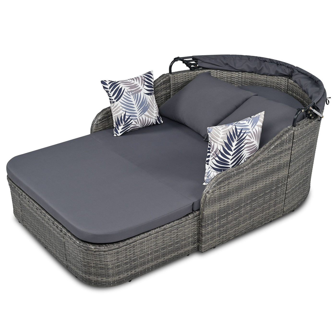 GO 79.9" Outdoor Sunbed with Adjustable Canopy, Double lounge, PE Rattan Daybed, Gray Wicker And Cushion