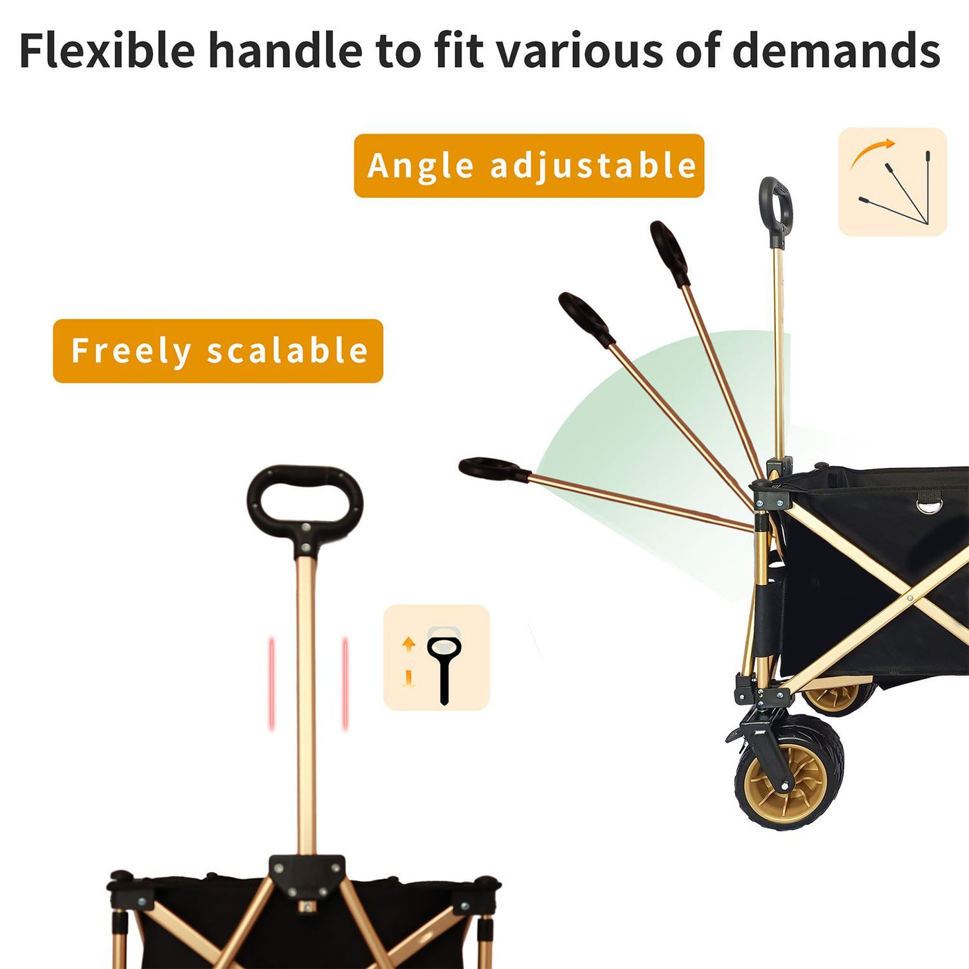 aluminum alloy folding wagon, Heavy Duty Utility Beach Wagon Cart for Sand with Big Wheels, Adjustable Handle&Drink Holders for Shopping, Camping,Garden and Outdoor