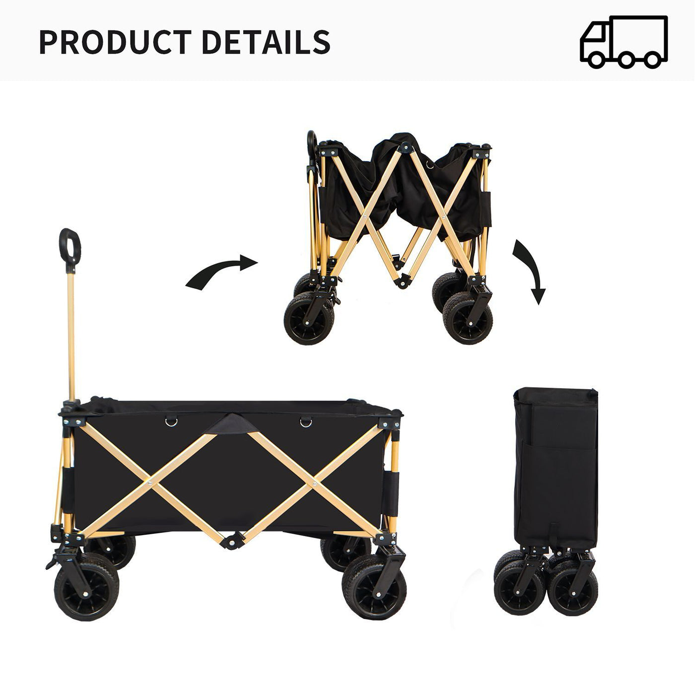 aluminum alloy folding wagon, Heavy Duty Utility Beach Wagon Cart for Sand with Big Wheels, Adjustable Handle&Drink Holders for Shopping, Camping,Garden and Outdoor
