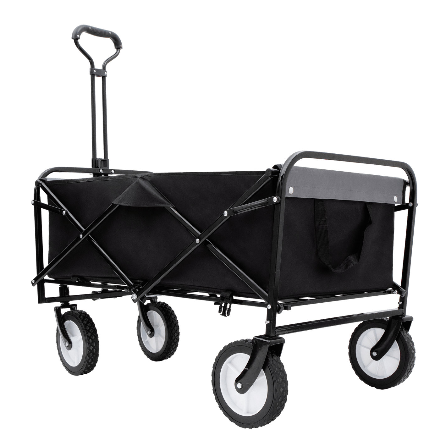Collapsible Foldable Wagon Cart with strapping system Beach Wagon Utility Cart Utility Wagon Grocery Cart for for Camping Shopping Sports Gardeing Fishing Supports 360lbs All-Terrain Wheels black