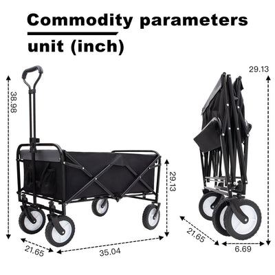 Collapsible Foldable Wagon Cart with strapping system Beach Wagon Utility Cart Utility Wagon Grocery Cart for for Camping Shopping Sports Gardeing Fishing Supports 360lbs All-Terrain Wheels black