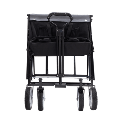 Collapsible Foldable Wagon Cart with strapping system Beach Wagon Utility Cart Utility Wagon Grocery Cart for for Camping Shopping Sports Gardeing Fishing Supports 360lbs All-Terrain Wheels black
