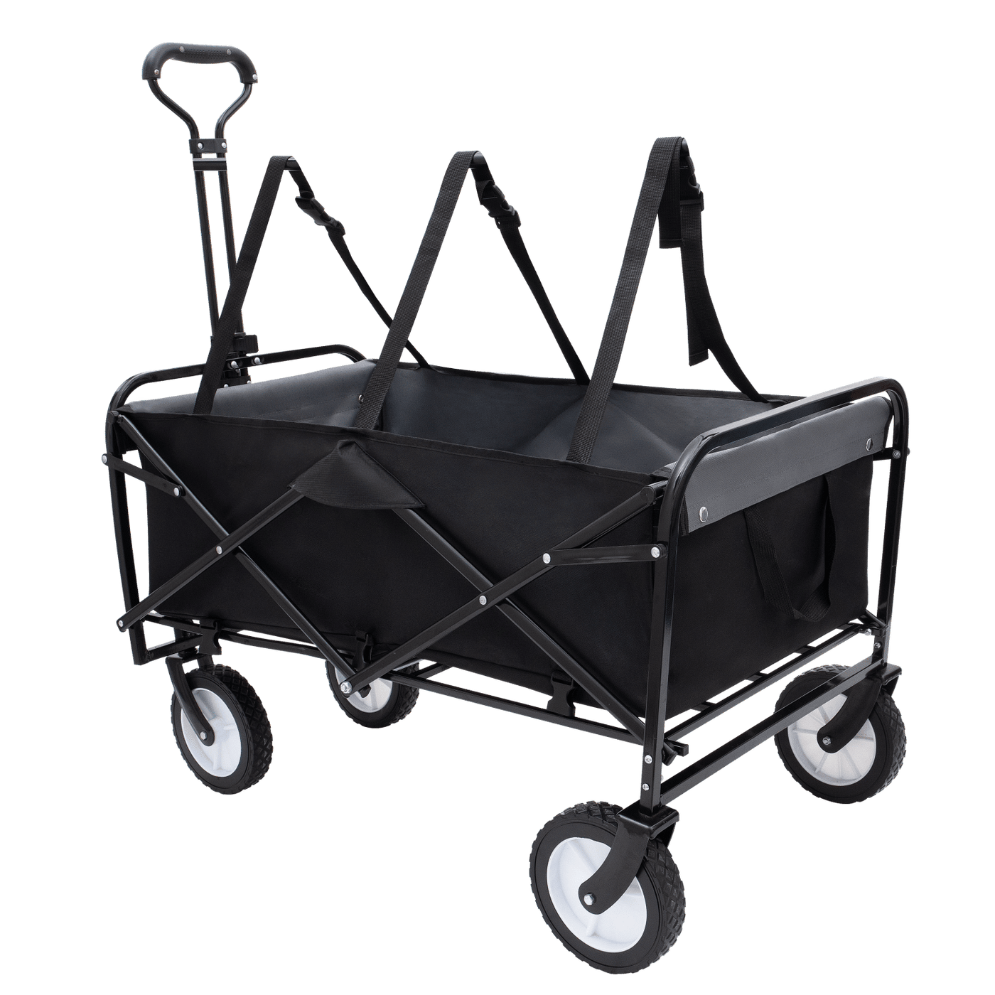 Collapsible Foldable Wagon Cart with strapping system Beach Wagon Utility Cart Utility Wagon Grocery Cart for for Camping Shopping Sports Gardeing Fishing Supports 360lbs All-Terrain Wheels black