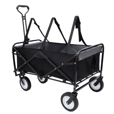 Collapsible Foldable Wagon Cart with strapping system Beach Wagon Utility Cart Utility Wagon Grocery Cart for for Camping Shopping Sports Gardeing Fishing Supports 360lbs All-Terrain Wheels black