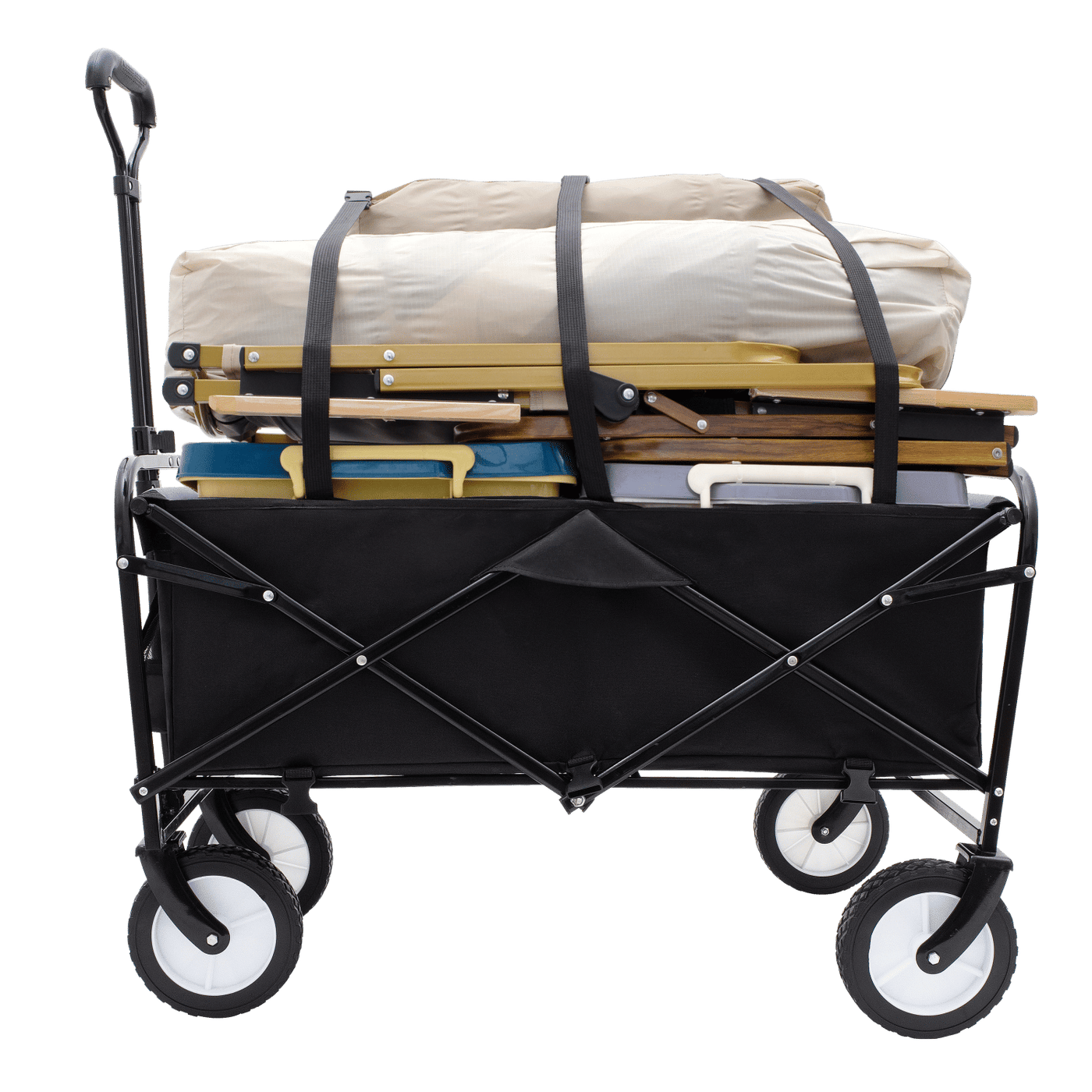 Collapsible Foldable Wagon Cart with strapping system Beach Wagon Utility Cart Utility Wagon Grocery Cart for for Camping Shopping Sports Gardeing Fishing Supports 360lbs All-Terrain Wheels black