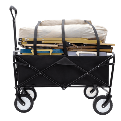 Collapsible Foldable Wagon Cart with strapping system Beach Wagon Utility Cart Utility Wagon Grocery Cart for for Camping Shopping Sports Gardeing Fishing Supports 360lbs All-Terrain Wheels black