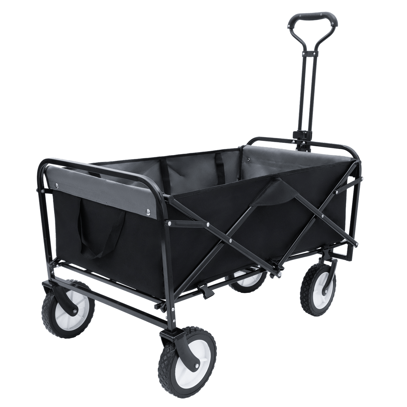 Collapsible Foldable Wagon Cart with strapping system Beach Wagon Utility Cart Utility Wagon Grocery Cart for for Camping Shopping Sports Gardeing Fishing Supports 360lbs All-Terrain Wheels black
