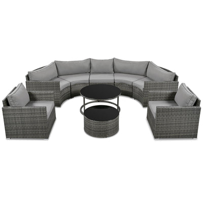 GO 9-Pieces Outdoor Half-moon Patio Sofa Set, Round Sofa Set, Modern Style Sofa, Gray Wicker