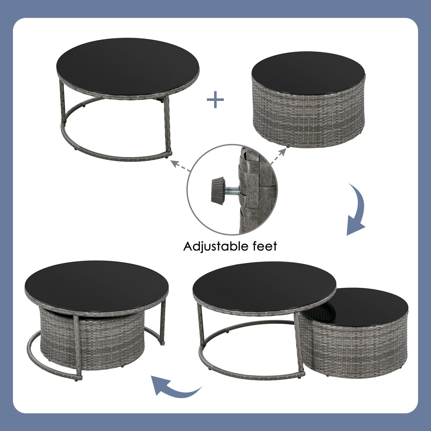 GO 9-Pieces Outdoor Half-moon Patio Sofa Set, Round Sofa Set, Modern Style Sofa, Gray Wicker