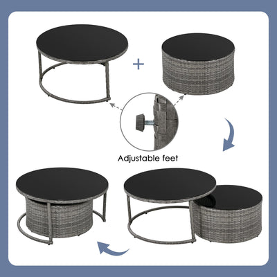 GO 9-Pieces Outdoor Half-moon Patio Sofa Set, Round Sofa Set, Modern Style Sofa, Gray Wicker