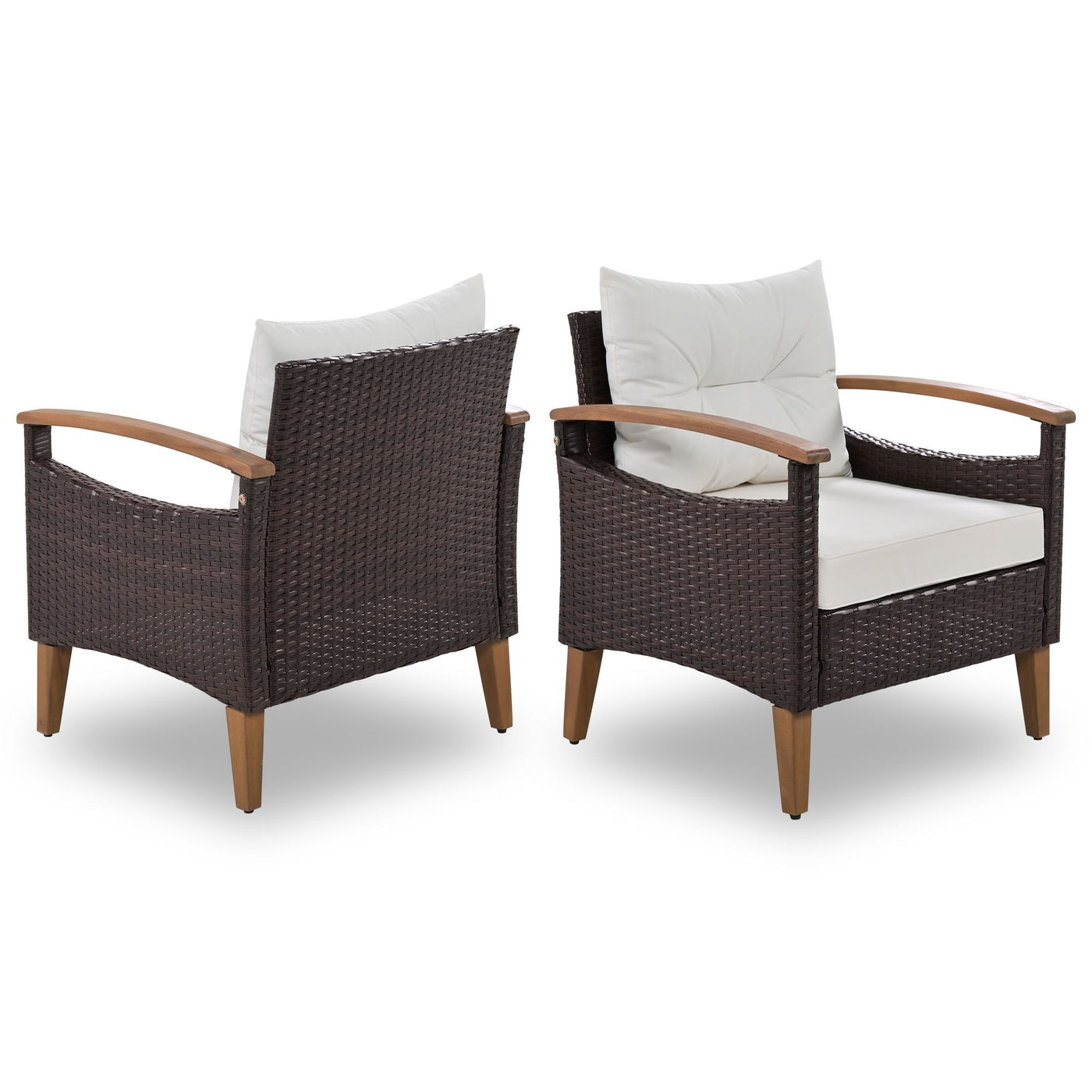GO 4-Piece Garden Furniture, Patio Seating Set, PE Rattan Outdoor Sofa Set, Wood Table and Legs, Brown and Beige