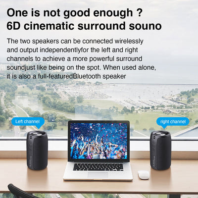 ZEALOT S32 Portable Bluetooth Speaker, Wireless Speaker, S32 Samll Outdoor Speaker, IPX5 Water Resistant, Stereo Pairing/USB/MIC/TF Card/AUX for iOS Andriod Men's, Children's Gift - Black