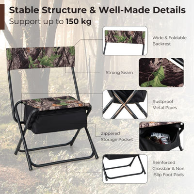 Foldable Fishing Chair With Backrest for Camping Hiking