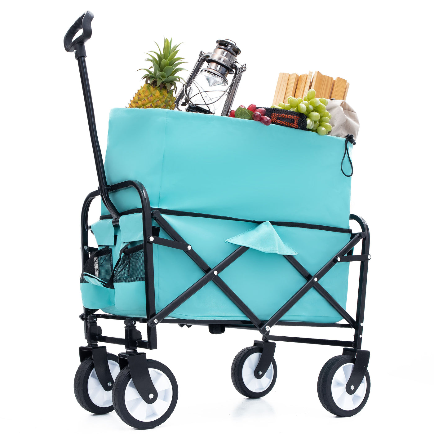 Minimeetall Multi-use Bag,Collapsible Foldable Wagon Cart Beach Wagon Heavy Duty Utility Cart Utility Wagon Grocery Cart for for Camping 3pcs plastic Liner bag /Cover , blue