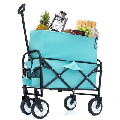 Minimeetall Multi-use Bag,Collapsible Foldable Wagon Cart Beach Wagon Heavy Duty Utility Cart Utility Wagon Grocery Cart for for Camping 3pcs plastic Liner bag /Cover , blue