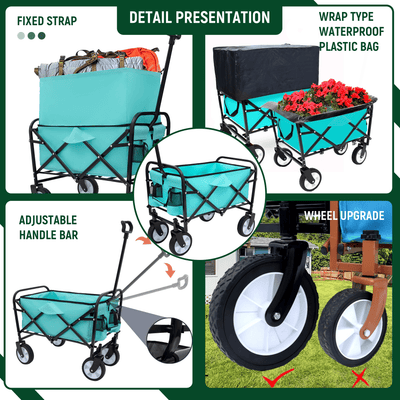 Minimeetall Multi-use Bag,Collapsible Foldable Wagon Cart Beach Wagon Heavy Duty Utility Cart Utility Wagon Grocery Cart for for Camping 3pcs plastic Liner bag /Cover , blue